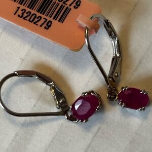 Source Unknown Silver coloured  Leverback Earrings with Ruby .5 mm